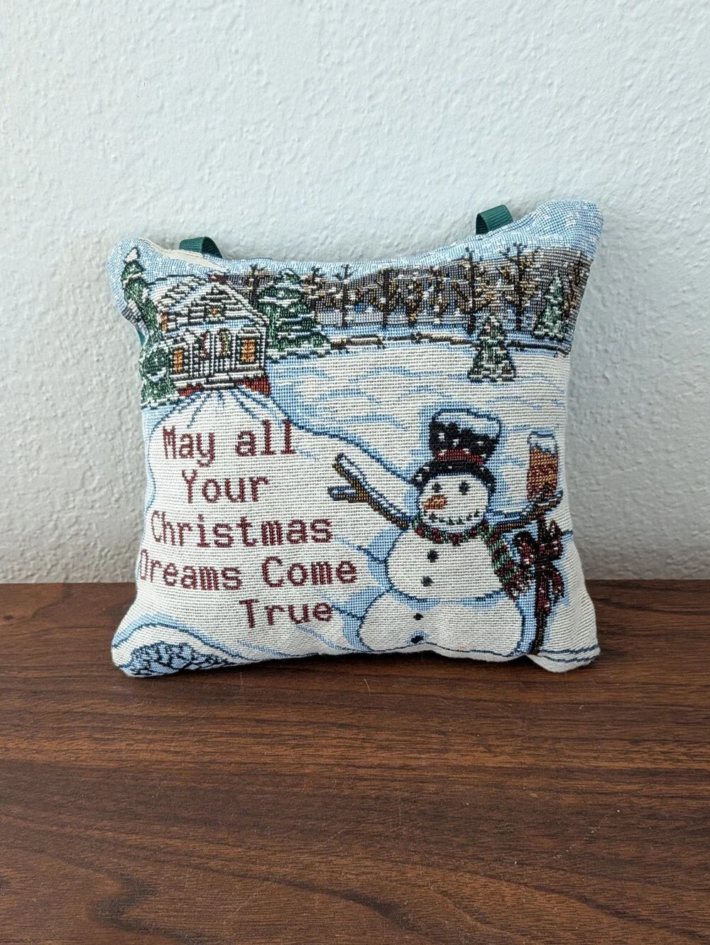 Christmas Tapestry Small Pillow Snowman Wall/Door Hanger 8x7 Hidden Pocket